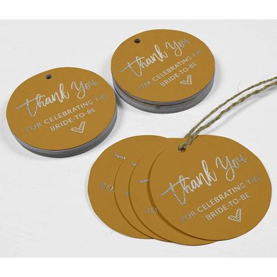 Etiqueta de Papel Metalizado para Pendurar 'Obrigado por Celebrar a Futura Noiva' para Lembrancinha de Chá de Noiva - Inkdotpot 100 Etiquetas Metalizadas / Dourado - Prata