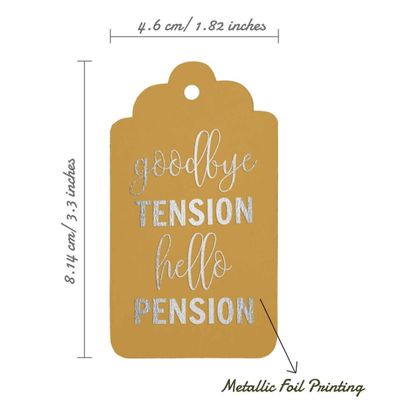 Etiquetas de Papel Metalizado para Pendurar 'Adeus Tensão, Olá Aposentadoria' para Lembrancinhas de Aposentadoria - Inkdotpot 50 Etiquetas Metalizadas / Dourado - Prata