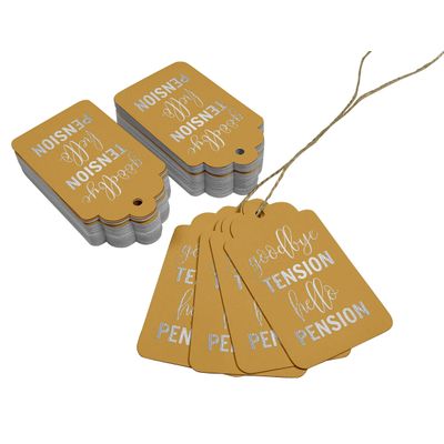 Etiquetas de Papel Metalizado para Pendurar 'Adeus Tensão, Olá Aposentadoria' para Lembrancinhas de Aposentadoria - Inkdotpot 50 Etiquetas Metalizadas / Dourado - Prata