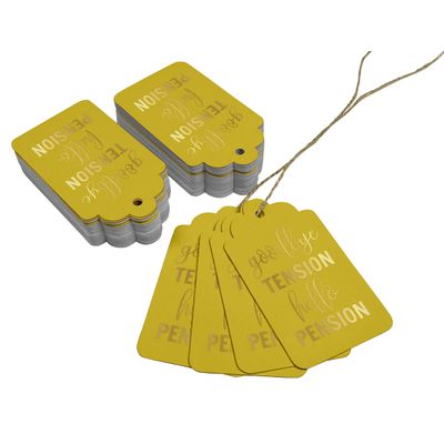 Etiquetas de Papel Metalizado para Pendurar 'Adeus Tensão, Olá Aposentadoria' para Lembrancinhas de Aposentadoria - Inkdotpot 50 Etiquetas Metalizadas / Dourado - Prata