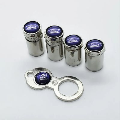Bico Tampa Pino de Válvula Antifurto Cromado Para Roda Emblema Ford Azul