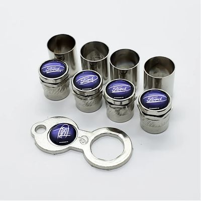 Bico Tampa Pino de Válvula Antifurto Cromado Para Roda Emblema Ford Azul