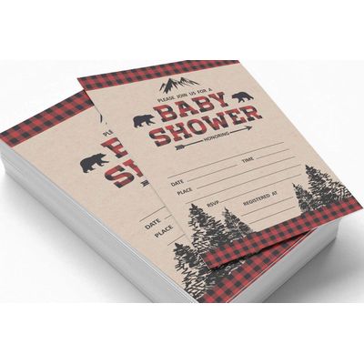 30 Cartões Kraft Preenchíveis em Branco para Chá de Bebê, Tema Lenhador, Unissex - Inkdotpot 10,16 Cm × 7,62 Cm / Marrom - Livro pro Bebê