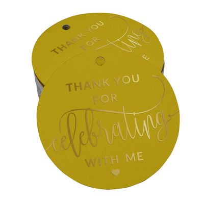 Etiquetas Pendentes de Papel Metalizado 'Obrigado por Comemorar Comigo' para Lembrancinhas de Aniversário - Inkdotpot 50 Etiquetas Metalizadas / Amarelo - Ouro Rosé