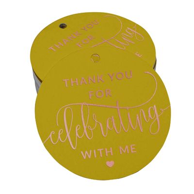 Etiquetas Pendentes de Papel Metalizado 'Obrigado por Comemorar Comigo' para Lembrancinhas de Aniversário - Inkdotpot 50 Etiquetas Metalizadas / Amarelo - Ouro Rosé
