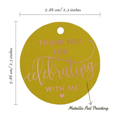 Etiquetas Pendentes de Papel Metalizado 'Obrigado por Comemorar Comigo' para Lembrancinhas de Aniversário - Inkdotpot 50 Etiquetas Metalizadas / Amarelo - Ouro Rosé