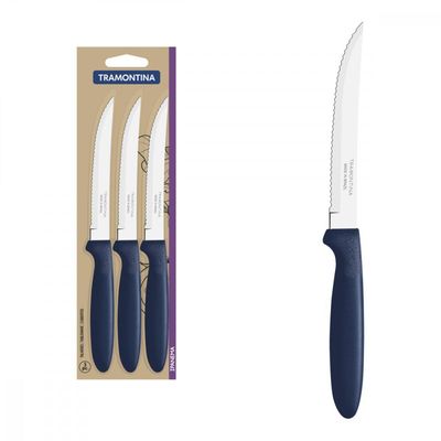 Conjunto de Facas para Churrasco Tramontina Ipanema com Laminas em Aço Inox e Cabos de Polipropileno Azul 3 Peças
