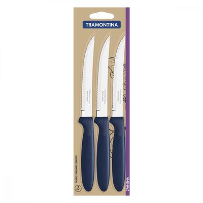 Conjunto de Facas para Churrasco Tramontina Ipanema com Laminas em Aço Inox e Cabos de Polipropileno Azul 3 Peças