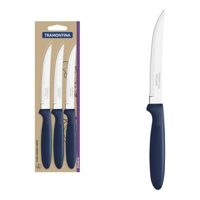 Conjunto de Facas para Churrasco Tramontina Ipanema com Laminas em Aço Inox e Cabos de Polipropileno Azul 3 Peças