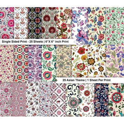 25 Folhas Papel para Scrapbook Asiático - Lado Único, Papel Cartão Colorido para Scrapbooking, DIY, Cartões e Diário - Inkdotpot 15,24 Cm × 15,24 Cm / Multicolorido