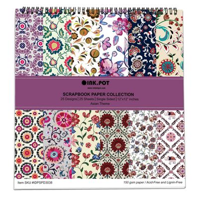 25 Folhas Papel para Scrapbook Asiático - Lado Único, Papel Cartão Colorido para Scrapbooking, DIY, Cartões e Diário - Inkdotpot 15,24 Cm × 15,24 Cm / Multicolorido