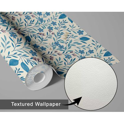 Papel de Parede Vinil Adesivo Floral Azul, Impermeável, para Quartos e Armários - S4Sassy 63,5 cm (L) × 609,6 cm (C) / Azul - Vinil Texturizado
