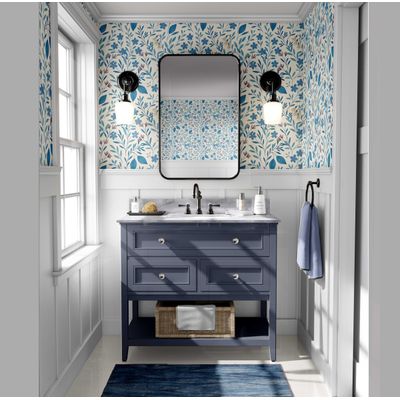 Papel de Parede Vinil Adesivo Floral Azul, Impermeável, para Quartos e Armários - S4Sassy 63,5 cm (L) × 609,6 cm (C) / Azul - Vinil Texturizado