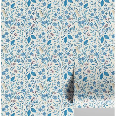Papel de Parede Vinil Adesivo Floral Azul, Impermeável, para Quartos e Armários - S4Sassy 63,5 cm (L) × 609,6 cm (C) / Azul - Vinil Texturizado