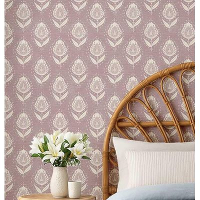 Papel de Parede Vinil Adesivo Étnico Paisley Rosa para Quarto e Sala - S4Sassy 63,5 cm (L) × 152,4 cm (C) / Rosa - Vinil Texturizado