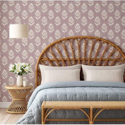 Papel de Parede Vinil Adesivo Étnico Paisley Rosa para Quarto e Sala - S4Sassy 63,5 cm (L) × 152,4 cm (C) / Rosa - Vinil Texturizado