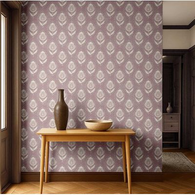 Papel de Parede Vinil Adesivo Étnico Paisley Rosa para Quarto e Sala - S4Sassy 63,5 cm (L) × 152,4 cm (C) / Rosa - Vinil Texturizado