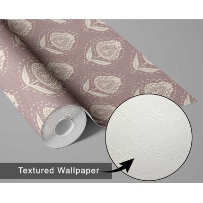 Papel de Parede Vinil Adesivo Étnico Paisley Rosa para Quarto e Sala - S4Sassy 63,5 cm (L) × 152,4 cm (C) / Rosa - Vinil Texturizado