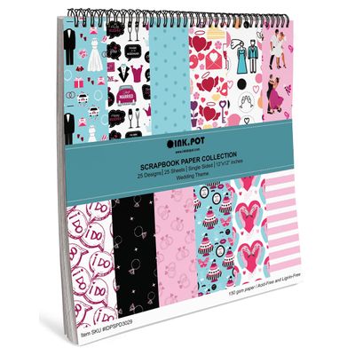 Bloco de Papel Scrapbook Tema Casamento 25 Folhas Lado Único Cartolina Colorida Fundo Decorativo para Cartões e Diário - Inkdotpot 30,48 Cm × 30,48 Cm / Multicolorido