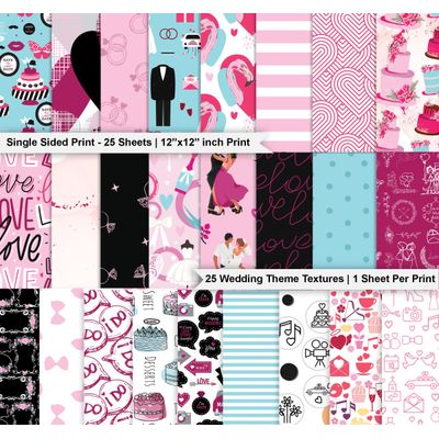 Bloco de Papel Scrapbook Tema Casamento 25 Folhas Lado Único Cartolina Colorida Fundo Decorativo para Cartões e Diário - Inkdotpot 30,48 Cm × 30,48 Cm / Multicolorido