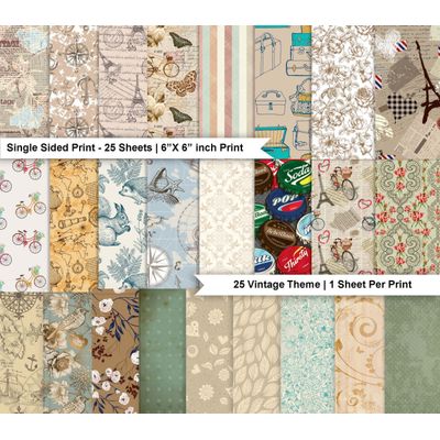 25 Folhas Bloco de Papel Scrapbook Texturizado Tema Vintage Retrô, Lado Único, Cartão Colorido para Scrapbooking e Cartões - Inkdotpot 15,24 Cm × 15,24 Cm / Multicolorido