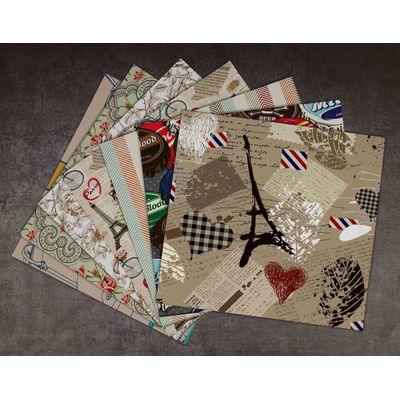 25 Folhas Bloco de Papel Scrapbook Texturizado Tema Vintage Retrô, Lado Único, Cartão Colorido para Scrapbooking e Cartões - Inkdotpot 15,24 Cm × 15,24 Cm / Multicolorido