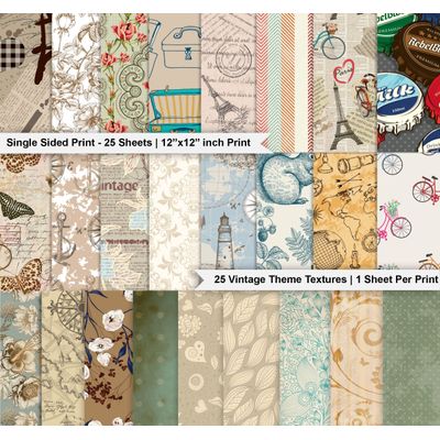 25 Folhas Bloco de Papel Scrapbook Texturizado Tema Vintage Retrô, Lado Único, Cartão Colorido para Scrapbooking e Cartões - Inkdotpot 15,24 Cm × 15,24 Cm / Multicolorido