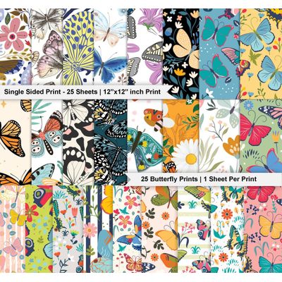 25 Folhas Estampadas de Borboletas para Scrapbook, Papel Lado Único, Cartão Colorido, Fundo Decorativo para Diário e Artesanato - Inkdotpot 15,24 Cm × 15,24 Cm / Multicolorido