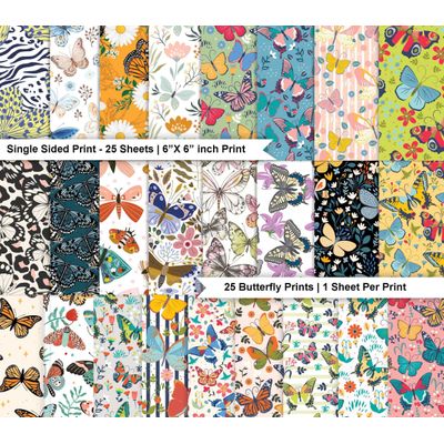 25 Folhas Estampadas de Borboletas para Scrapbook, Papel Lado Único, Cartão Colorido, Fundo Decorativo para Diário e Artesanato - Inkdotpot 15,24 Cm × 15,24 Cm / Multicolorido