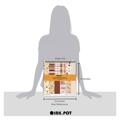 Bloco de Papel para Scrapbook Tema Padaria, 25 Folhas, Lado Único, Papel Cartão Colorido, Fundo Decorativo para Cartões e Diário - Inkdotpot 30,48 Cm × 30,48 Cm / Multicolorido