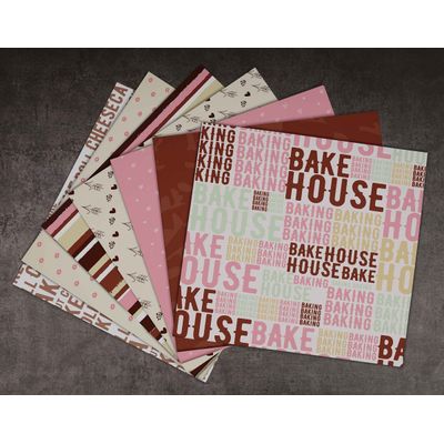 Bloco de Papel para Scrapbook Tema Padaria, 25 Folhas, Lado Único, Papel Cartão Colorido, Fundo Decorativo para Cartões e Diário - Inkdotpot 30,48 Cm × 30,48 Cm / Multicolorido