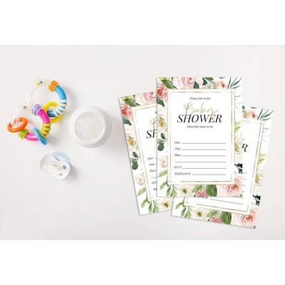 30 Cartões Florais Neutros para Chá de Bebê, para Preencher - Inkdotpot 12,7 Cm × 17,78 Cm / Branco - Conjunto