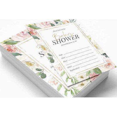 30 Cartões Florais Neutros para Chá de Bebê, para Preencher - Inkdotpot 12,7 Cm × 17,78 Cm / Branco - Conjunto