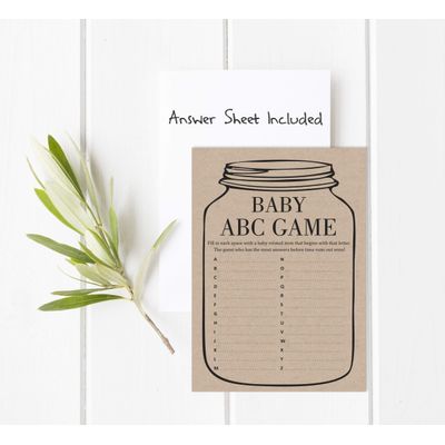 Kit com 50 Peças Jogo ABC Alfabeto para Chá de Bebê Unissex Mason Jar Rústico Kraft Suprimentos para Festa - Inkdotpot 12,7 Cm × 17,78 Cm / Marrom - Quem Disse Isso: Mamãe ou Papai?