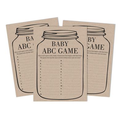 Kit com 50 Peças Jogo ABC Alfabeto para Chá de Bebê Unissex Mason Jar Rústico Kraft Suprimentos para Festa - Inkdotpot 12,7 Cm × 17,78 Cm / Marrom - Quem Disse Isso: Mamãe ou Papai?