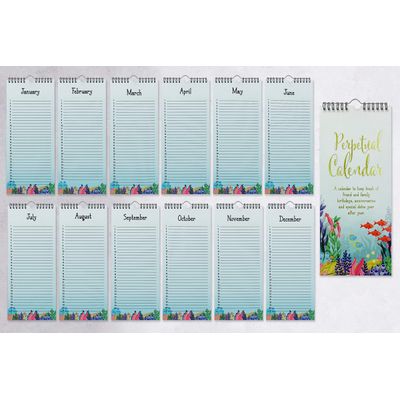 Calendário Perpétuo Aquático Rústico em Folha Dourada, Lembrete de Aniversário e Evento, Livro/Agenda/Org., Enfeite de Parede - Inkdotpot 27,94 Cm × 13,72 Cm / Azul