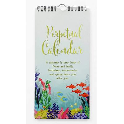 Calendário Perpétuo Aquático Rústico em Folha Dourada, Lembrete de Aniversário e Evento, Livro/Agenda/Org., Enfeite de Parede - Inkdotpot 27,94 Cm × 13,72 Cm / Azul