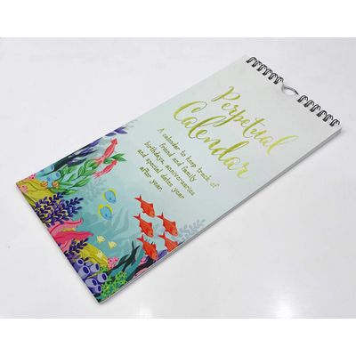 Calendário Perpétuo Aquático Rústico em Folha Dourada, Lembrete de Aniversário e Evento, Livro/Agenda/Org., Enfeite de Parede - Inkdotpot 27,94 Cm × 13,72 Cm / Azul