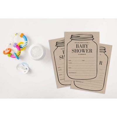 30 Cartões Rústicos Unissex para Chá de Bebê para Pote de Vidro Preenchíveis - Inkdotpot 12,7 Cm × 17,78 Cm / Marrom - Convite