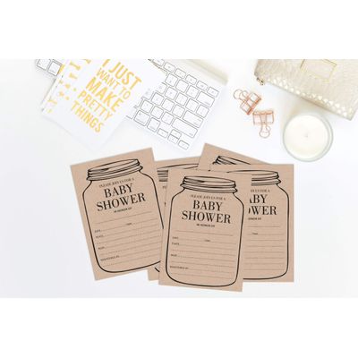 30 Cartões Rústicos Unissex para Chá de Bebê para Pote de Vidro Preenchíveis - Inkdotpot 12,7 Cm × 17,78 Cm / Marrom - Convite