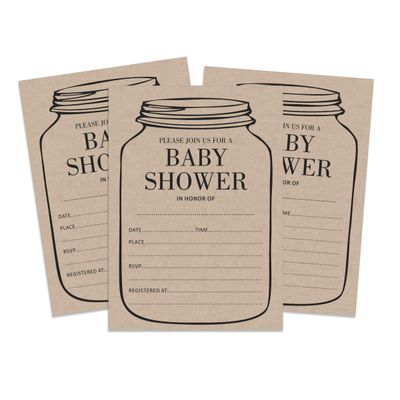 30 Cartões Rústicos Unissex para Chá de Bebê para Pote de Vidro Preenchíveis - Inkdotpot 12,7 Cm × 17,78 Cm / Marrom - Convite