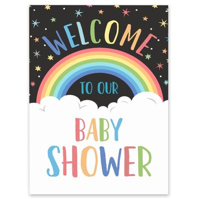 Placa de Boas-Vindas para Chá de Bebê, Coleção Festa Menino e Menina, Tema Arco-Íris, Pacote com 1 Unidade, 46 x 30 cm - Inkdotpot 45,72 Cm × 30,48 Cm / Branco
