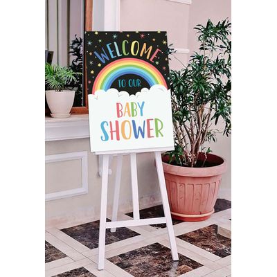 Placa de Boas-Vindas para Chá de Bebê, Coleção Festa Menino e Menina, Tema Arco-Íris, Pacote com 1 Unidade, 46 x 30 cm - Inkdotpot 45,72 Cm × 30,48 Cm / Branco