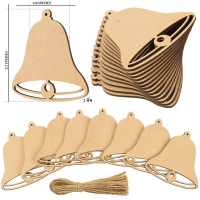 40 Peças Enfeite de Sino de Madeira de 9 cm com Furos Fatias Naturais Pré-Furadas para Enfeites de Natal DIY Cordas Incluídas - Inkdotpot 8,89 Cm × 10,16 Cm / Marrom