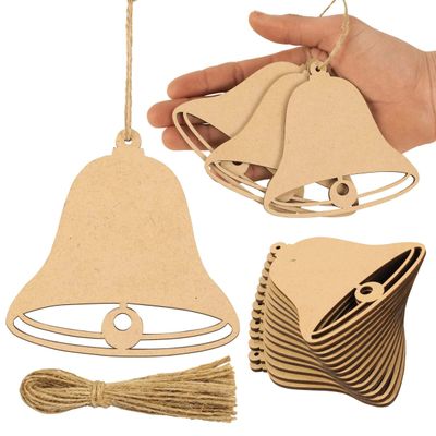 40 Peças Enfeite de Sino de Madeira de 9 cm com Furos Fatias Naturais Pré-Furadas para Enfeites de Natal DIY Cordas Incluídas - Inkdotpot 8,89 Cm × 10,16 Cm / Marrom