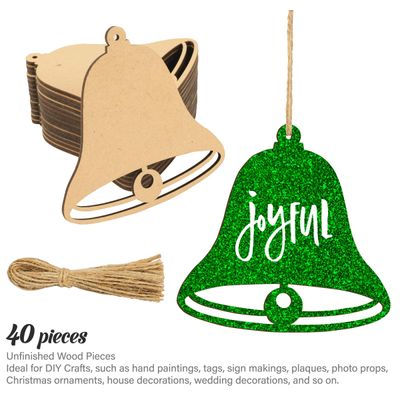 40 Peças Enfeite de Sino de Madeira de 9 cm com Furos Fatias Naturais Pré-Furadas para Enfeites de Natal DIY Cordas Incluídas - Inkdotpot 8,89 Cm × 10,16 Cm / Marrom