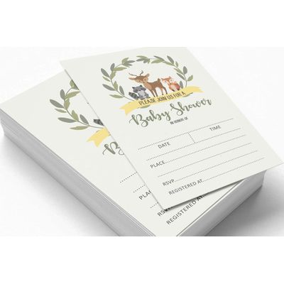 30 Cartões para Chá de Bebê, Animais da Selva, Neutros, para Preencher - Inkdotpot 10,16 Cm × 7,62 Cm / Verde - Livro pro Bebê