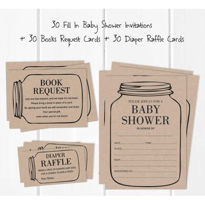 30 Cartões Rústicos Unissex para Chá de Bebê para Pote de Vidro Preenchíveis - Inkdotpot 12,7 Cm × 17,78 Cm / Marrom - Conjunto