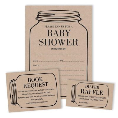 30 Cartões Rústicos Unissex para Chá de Bebê para Pote de Vidro Preenchíveis - Inkdotpot 12,7 Cm × 17,78 Cm / Marrom - Conjunto