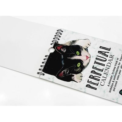 Gato Rústico Calendário Perpétuo de Parede, Lembrete de Aniversário e Evento Especial, Livro e Diário, Planejador e Organizador - Inkdotpot 27,94 Cm × 13,72 Cm / Branco
